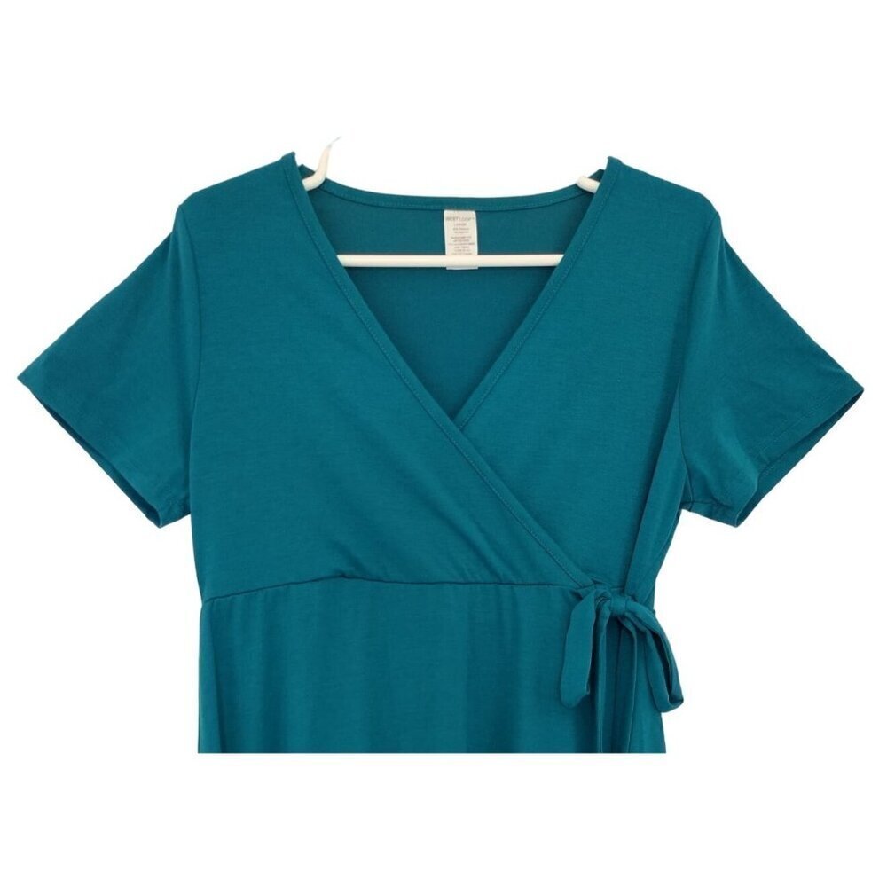 WEST LOOP Women's Teal Polyester Spandex Tie Front Wrap Dress West, NWT. - Picture 4 of 7